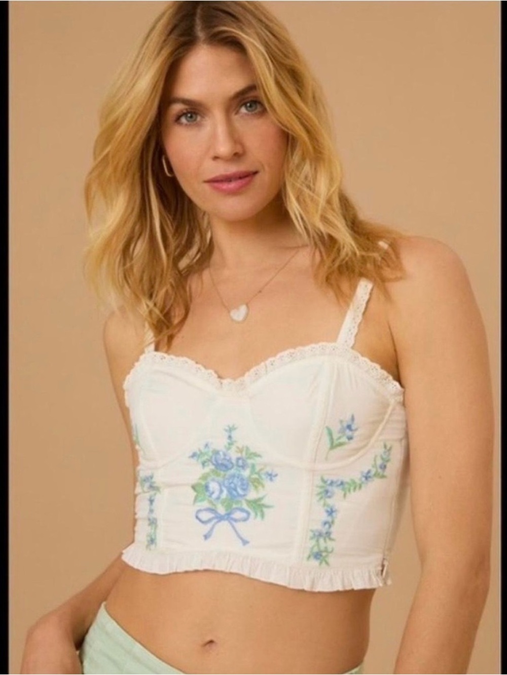 Altar'd State bustier crop top blue floral embroidery Medium